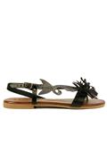 Sandal Black Leather Steel Laminate Flower