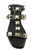 Sandal Black Leather Gold Studs