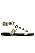 Sandal White Leather Gold Studs