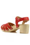 Wood Sandal Frency Red Leather