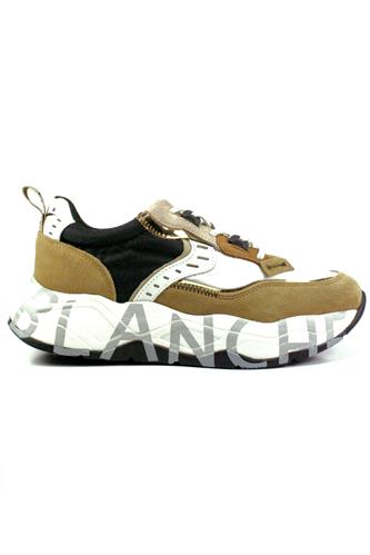 Club105 Sand Suede White Black Nylon Gold Details, VOILE BLANCHE