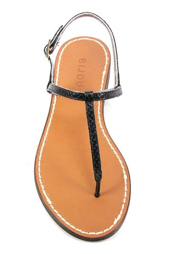 Thong Sandal Black Python Stamped Leather