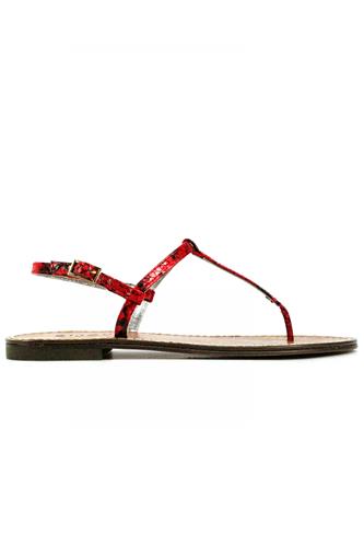 Thong Sandal Red Stamped Leather Python, BIJOU