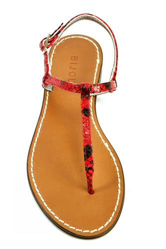 Thong Sandal Red Stamped Leather Python