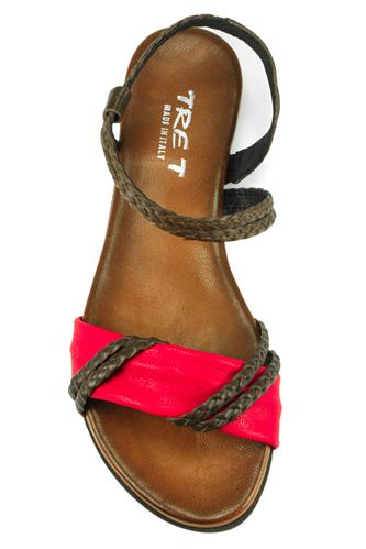 Sandal Brown Braided Leather Red Leather