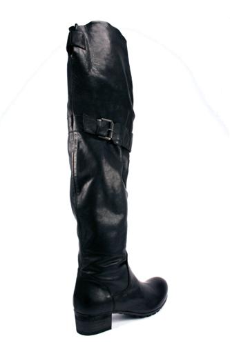 High Boots Low Heel Black Leather