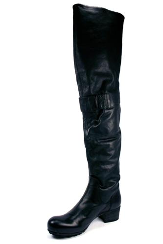High Boots Low Heel Black Leather