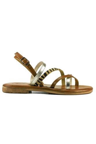 Sandal Pony Skin Brown Platinum Laminated Leather, LATIKA