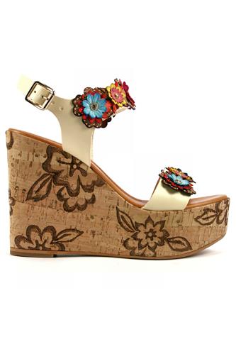 STEFANIA PELLICCICork Wedge Multicolor Flower White Soy Leather