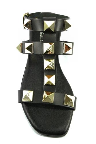 Sandal Black Leather Gold Studs