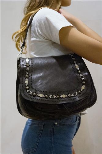Shoulder Bag Lilia Black Leather Raster