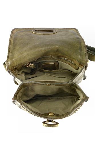 Small Cross-Body Bag Ecrù Straw Military Leather Veracruz