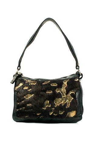 CAMPOMAGGICross-body Bag Black Leather Chocolate Gold Pony Skin