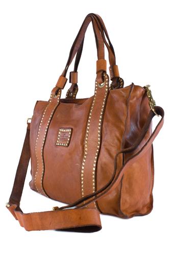 Liri Big Shopping Bag Cognac Leather Multicolor Rivets