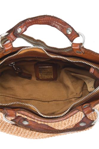 Small Shopping Veracruz Bag Straw Cognac Leather