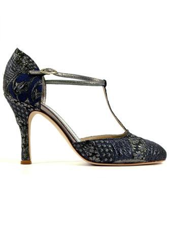 MINA BUENOS AIRESCarmen Blue Brocade Fabric Steel Leather