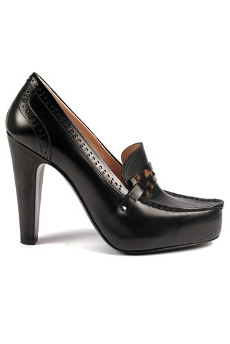 High Heel Plateau Shoes Black Leather