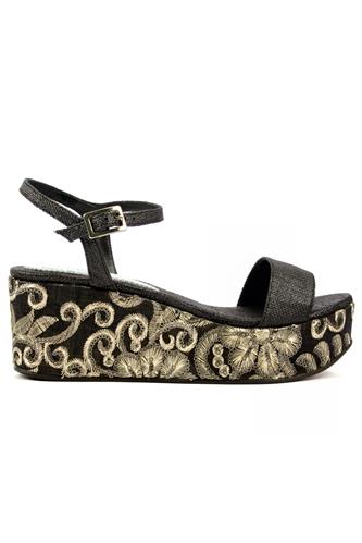 Ema Black Raffia Embroidered Cork, MINA BUENOS AIRES