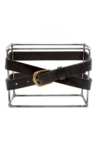 Belts Ostrich Black Leather Gold Buckle