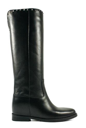 GAIA SHOESHigh Boots Internal Wedge Black Leather Studs Profile