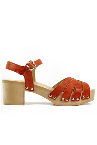 Wood Sandal Frency Brick Red Leather, MOOD
