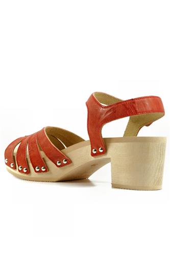 Wood Sandal Frency Brick Red Leather