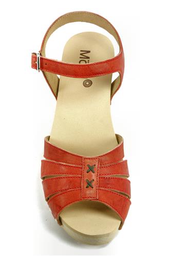 Wood Sandal Frency Brick Red Leather