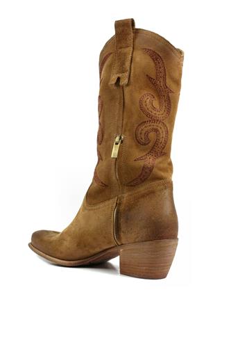 Texan Boots Taupe Aged Suede Embroidery