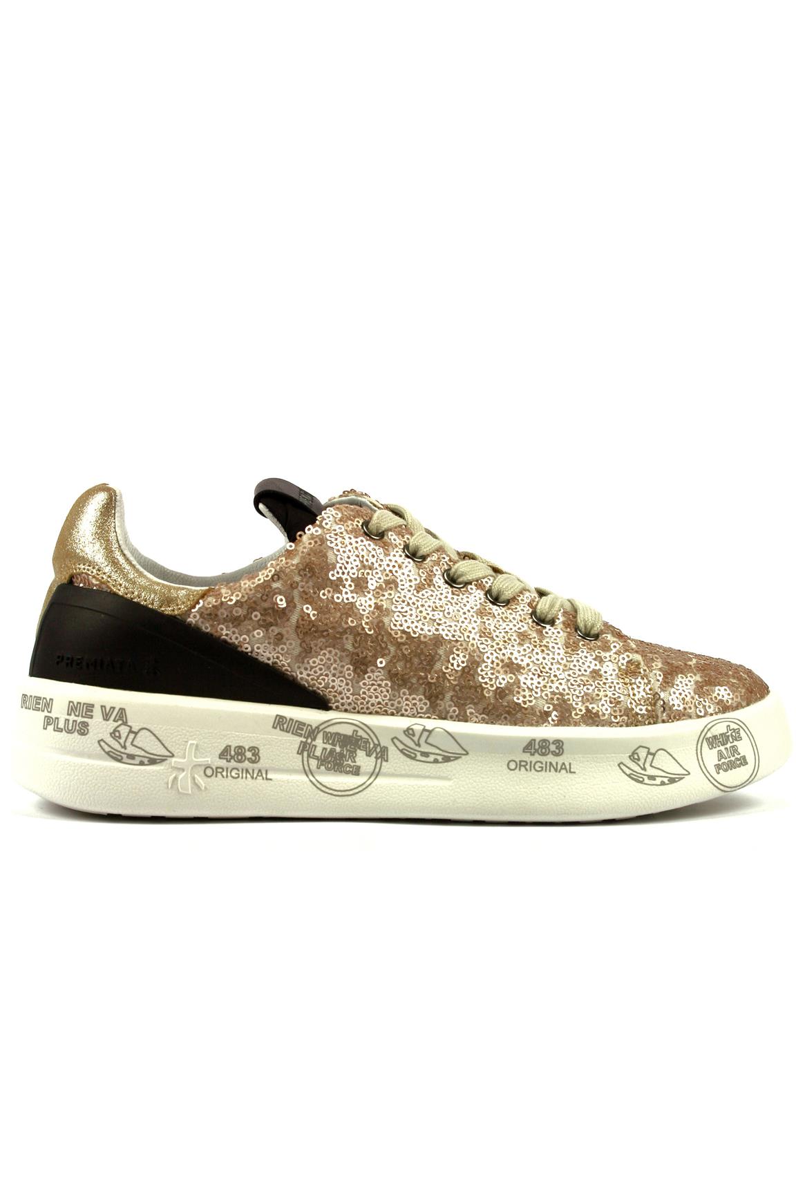 Belle Gold Paillettes Lminated Suede Black Leather PREMIATA Sneakers