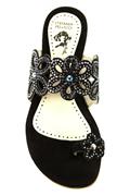 Thong Sandal Black Suede Strass