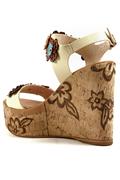 Cork Wedge Multicolor Flower White Soy Leather