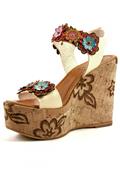Cork Wedge Multicolor Flower White Soy Leather