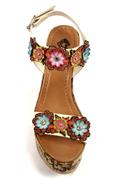 Cork Wedge Multicolor Flower White Soy Leather