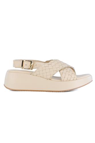 Wedge Sandal Beige Soft Woven Leather, SHADDY