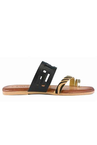 Sandal Black Leather Brown Zebra, LATIKA