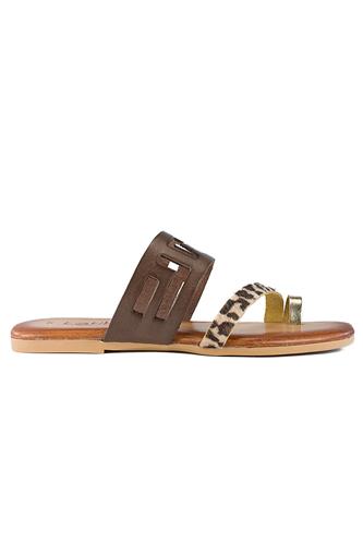 Sandal Brown Leather Spotted Pony Skin, LATIKA