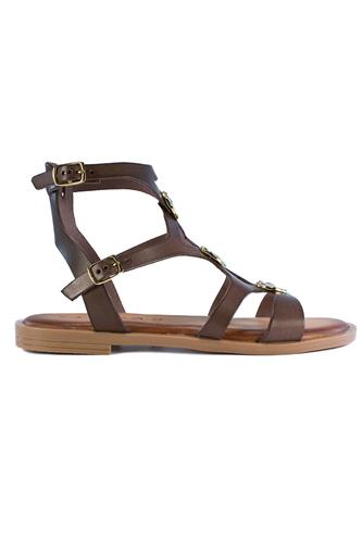 Sandal Double Buckle Brown Leather, LATIKA