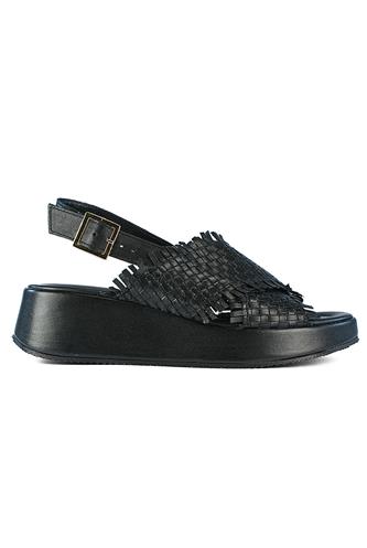 Platform Sandal Black Soft Woven Leather, SHADDY
