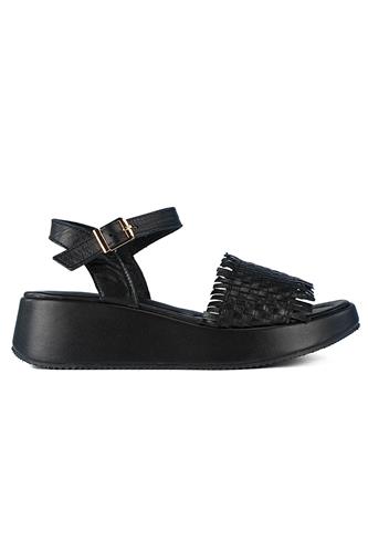 Sandal Platform Black Woven Leather, SHADDY