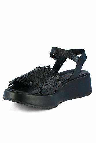 Sandal Platform Black Woven Leather