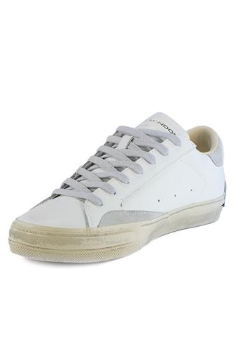 Distressed White Leather Ice Suede