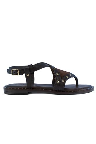 Sandal Brown Suede Leather Studs, LATIKA