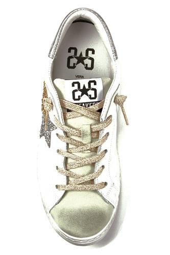 2SD Pelle Bianca Laminato Argento Oro Glitter