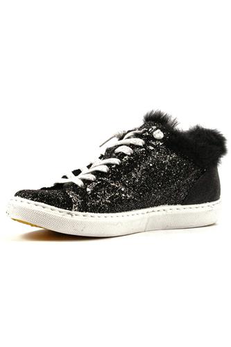 2SD Bassa Pelle Glitter Nera Pellicciotto