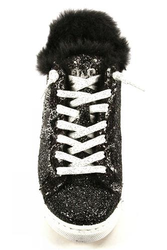 2SD Bassa Pelle Glitter Nera Pellicciotto