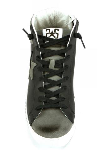 2S High Zip Grey Suede Black Leather White