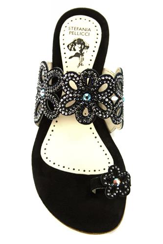 Thong Sandal Black Suede Strass