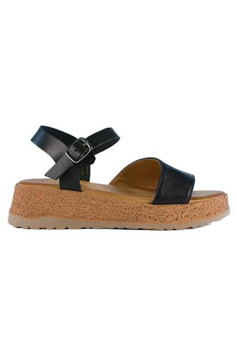 Cork Wedge Sandal Black Leather, LATIKA