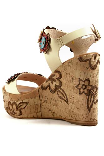 Cork Wedge Multicolor Flower White Soy Leather