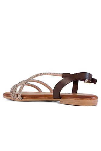 Sandal Brown Leather Pink Powder Glitter